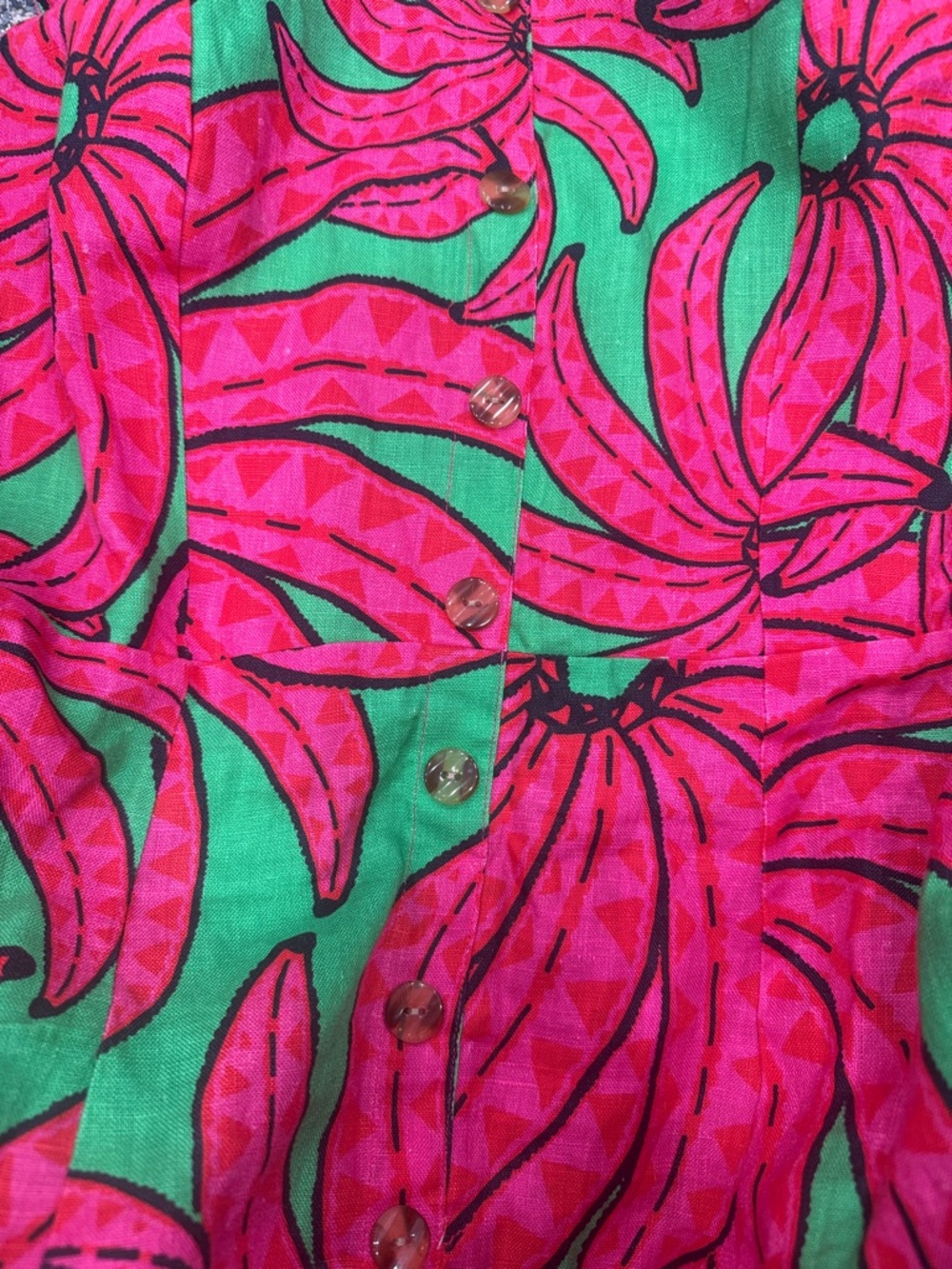 Farm Rio Linen Green & Pink Floral Print Square-Neck Dress - Picture 5 of 6